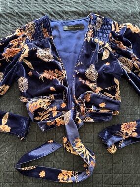 House of Harlow 1960 x Revolve Purple Velvet Floral Tie-Front Blouse